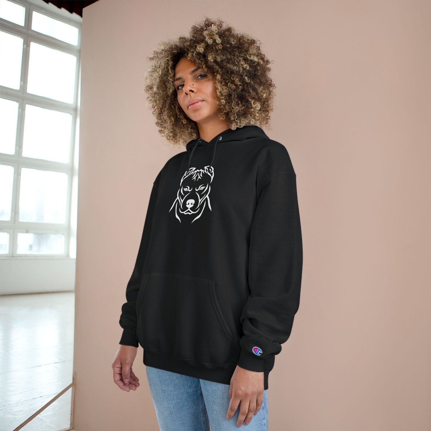 𝑃𝑙𝑢𝑡𝑜𝐻𝑡𝑘𝑒 Champion Hoodie with Dog Design - Cozy Pet Lover Sweatshirt